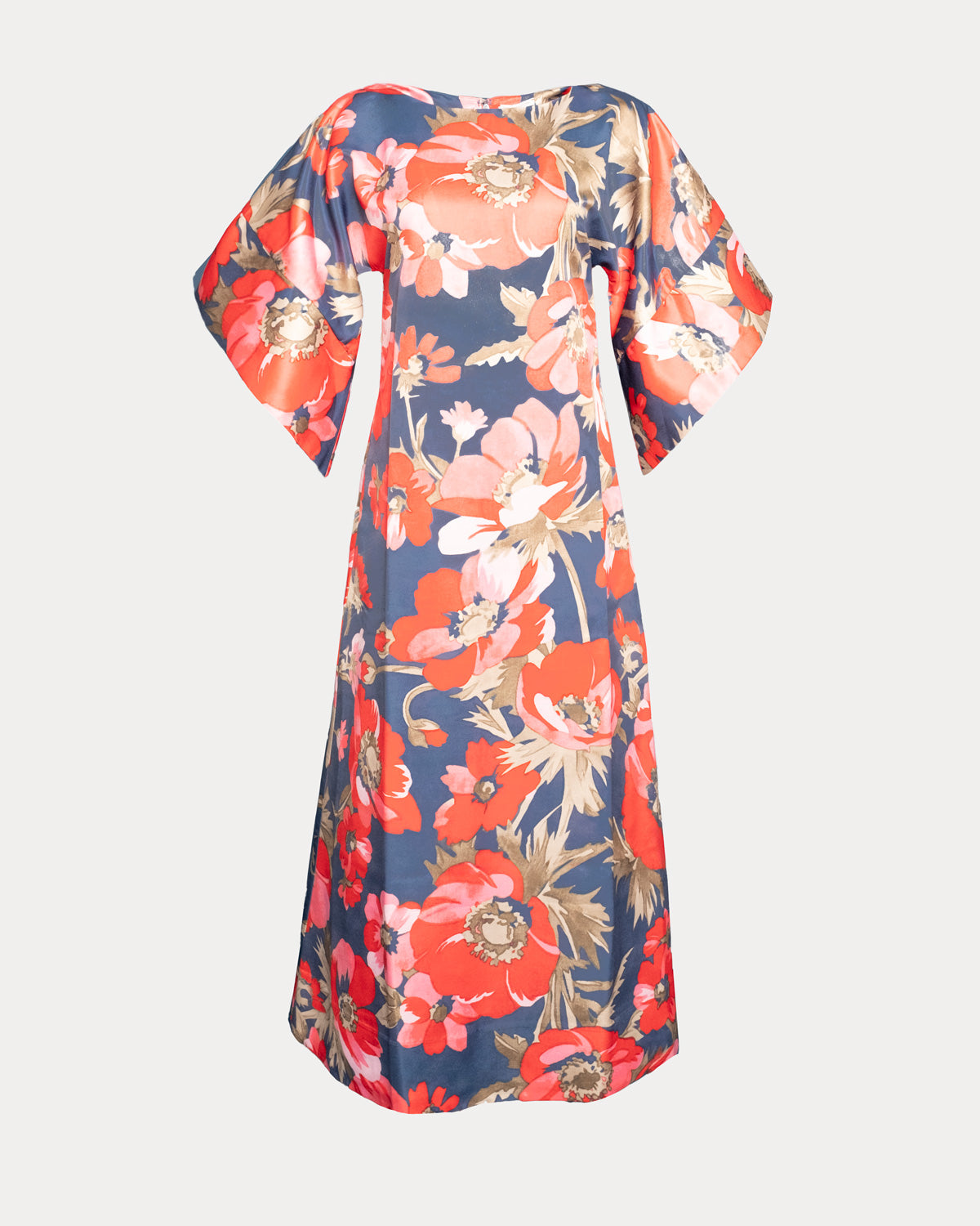 Spinnaker Maxi Dress Paradise Poppy Poly Satin Blue/Red/Multi