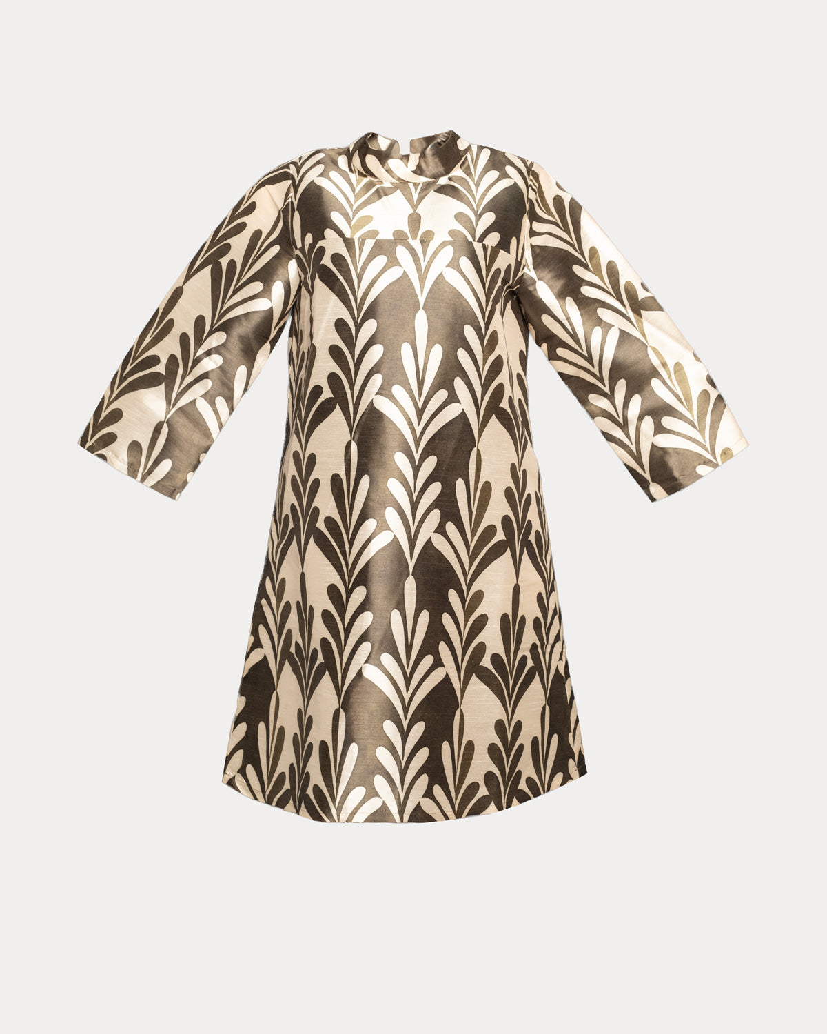 Diplomat Mini Dress Royal Palm Poly Dupion Oyster/Olive