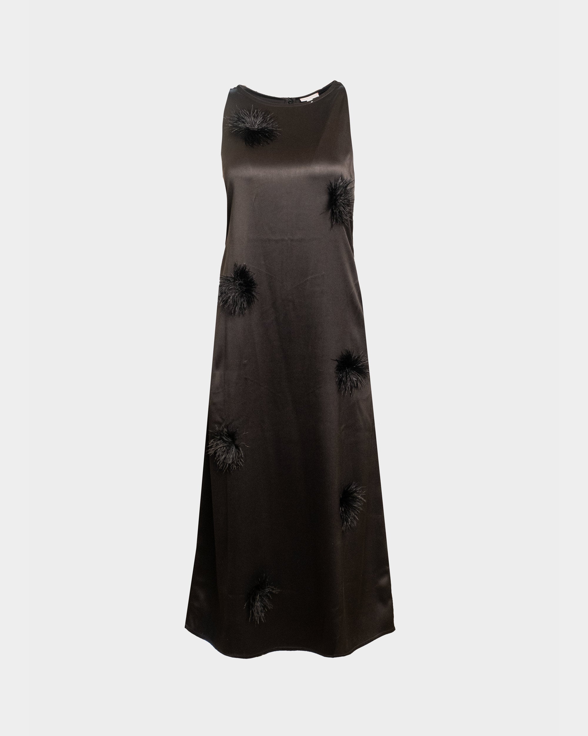 Francesca Maxi Dress Feather Pouf Dutch Satin Black/Black