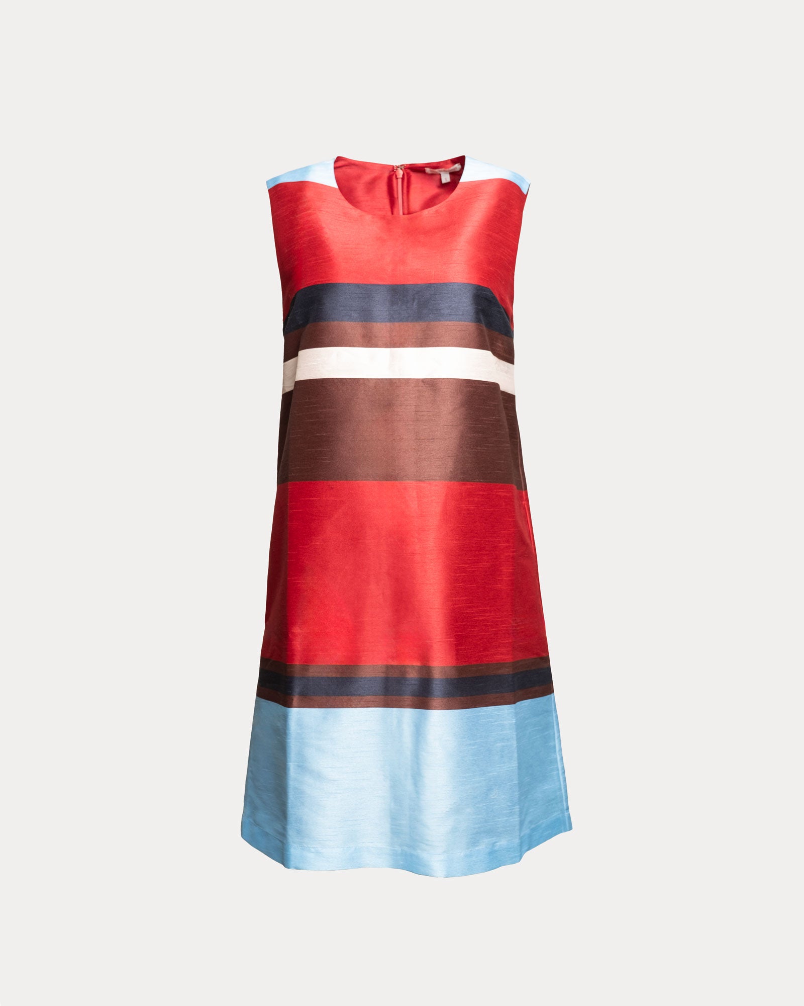 Sylvie Shift Dress Sublime Stripe Poly Dupion Red/Blue/Multi