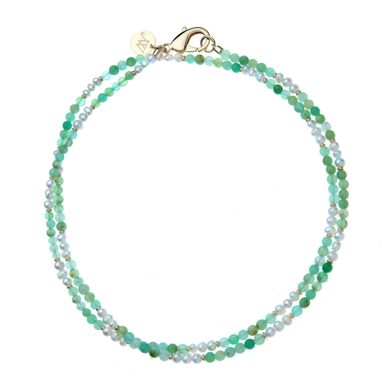 Jane Win Double Wrap Chrysoprase & Pearl Beaded Necklace