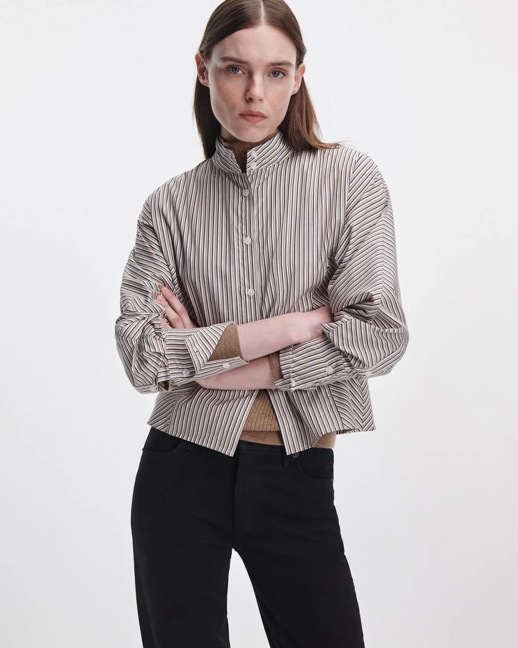Rag & Bone Dustin Striped Poplin Shirt - Light Brown Stripe