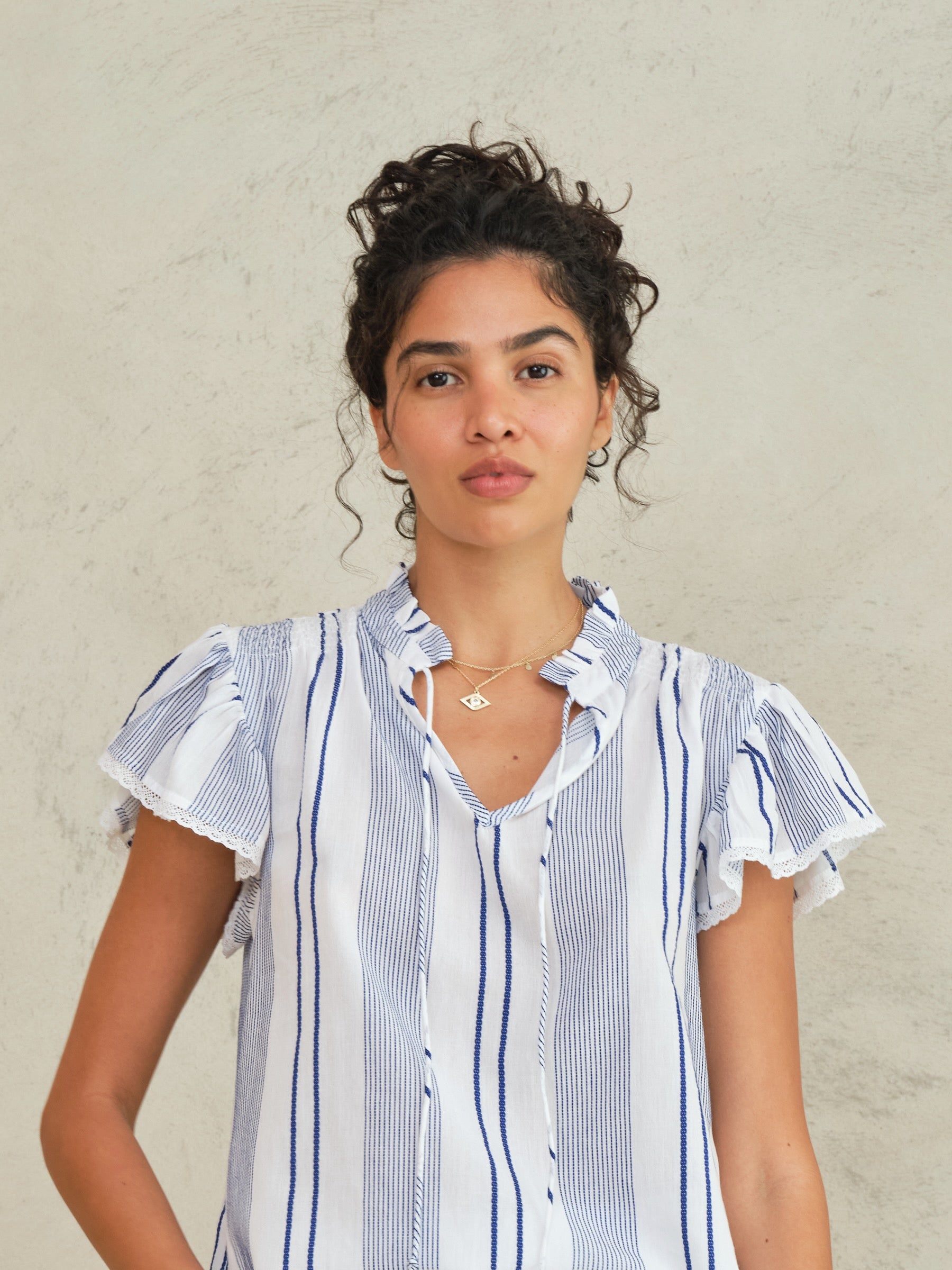 ELENI WOVEN FRILL TOP