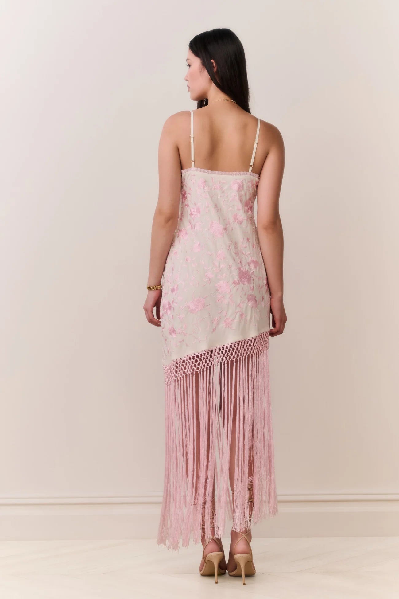 LoveShackFancy Evalette Floral Fringe Maxi Dress
