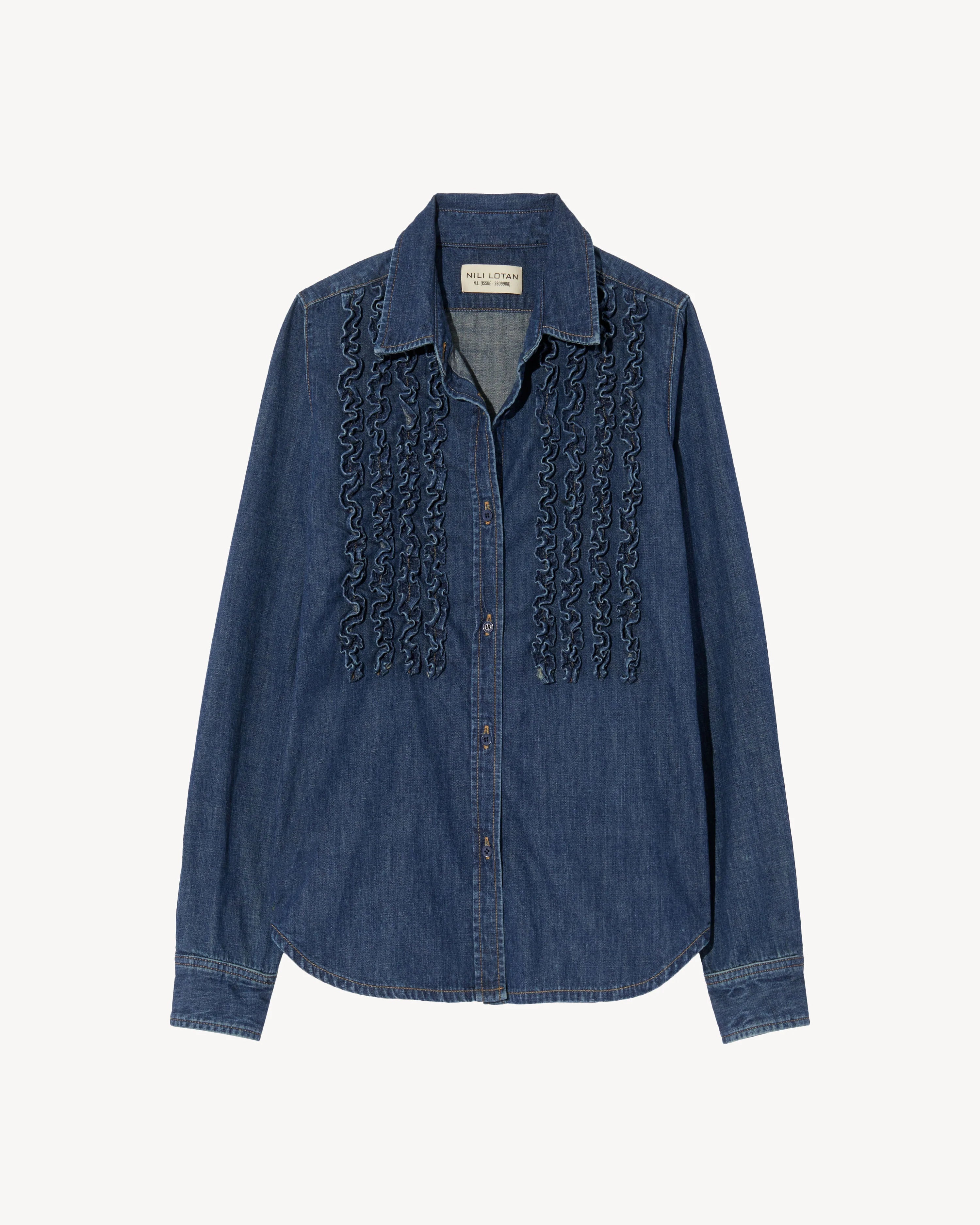 Nili Lotan Lexa Denim Ruffle Shirt