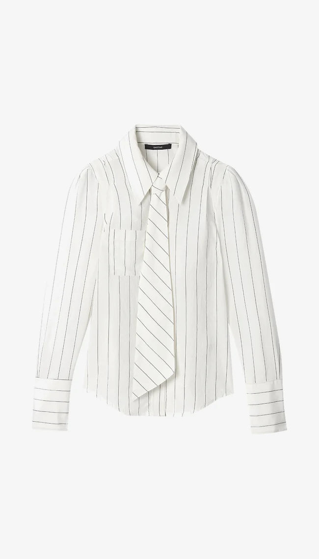 Smythe Neck Tie Box Pleat Shirt