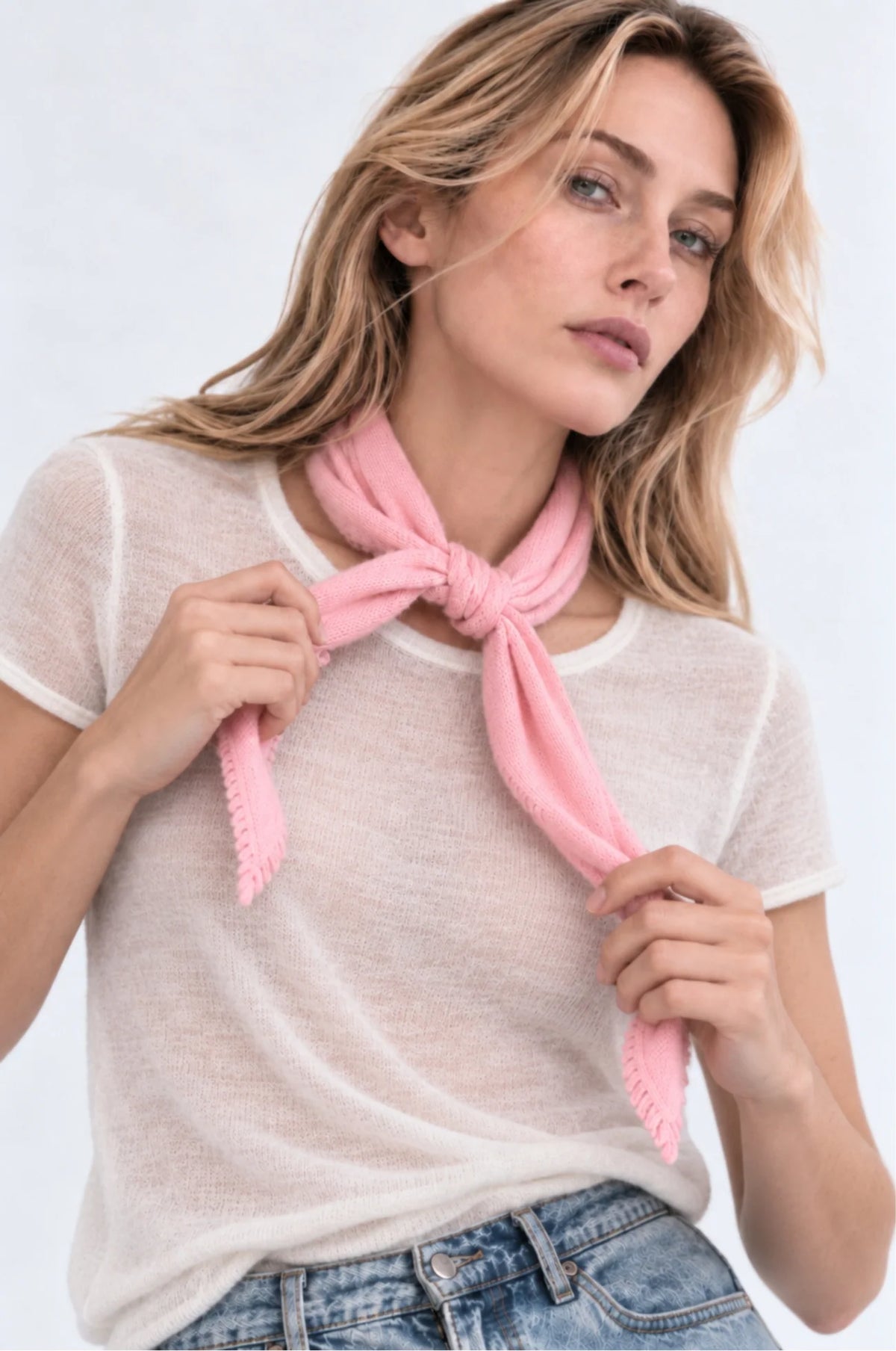 Minnie Rose Cashmere Neckerchief with Eyelash Fringe - Coraline Pink