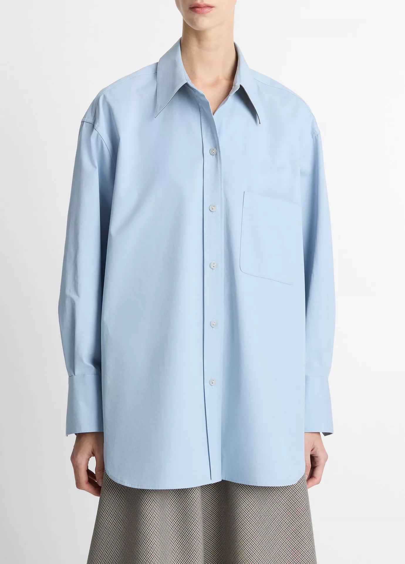 Vince Oversized Shirt w/ Faux Leather Trim