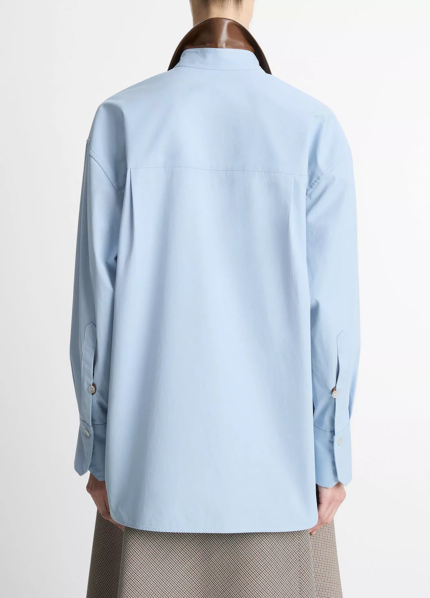 Vince Oversized Shirt w/ Faux Leather Trim