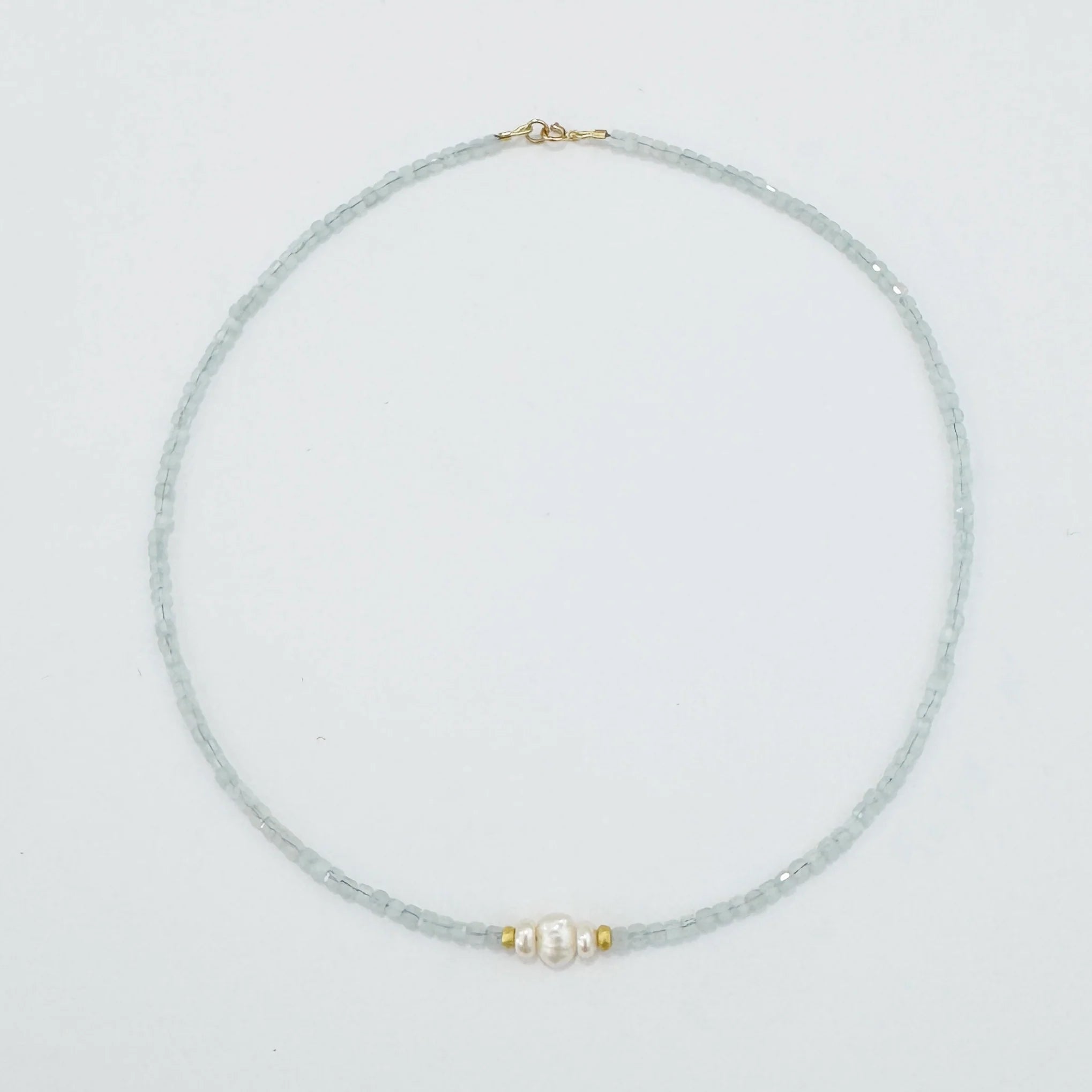 Theodosia Pearl Focal Delicate Necklace - Blue Chalcedony Cube