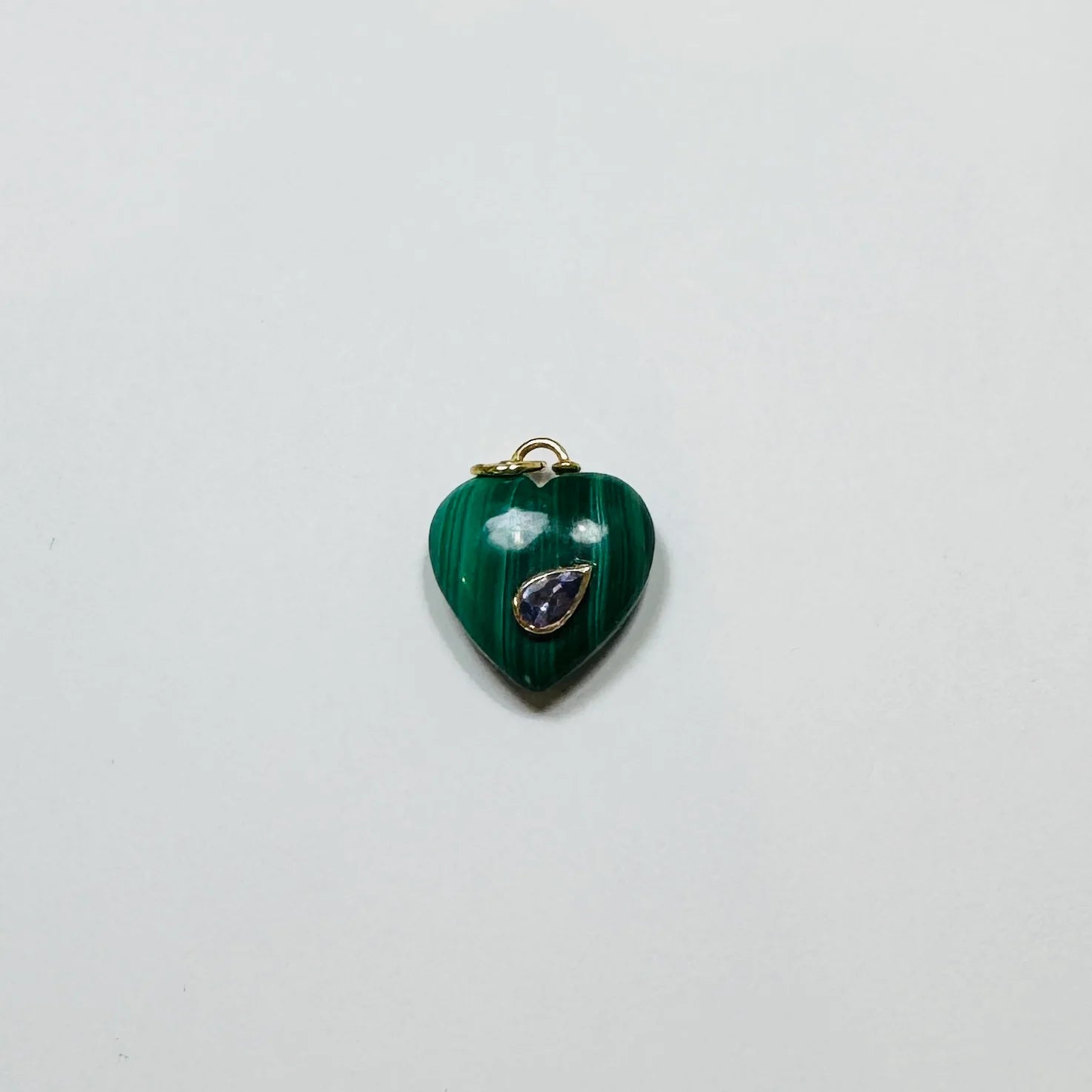 Theodosia Puffy Malachite Heart Pendant w/ Tanzanite