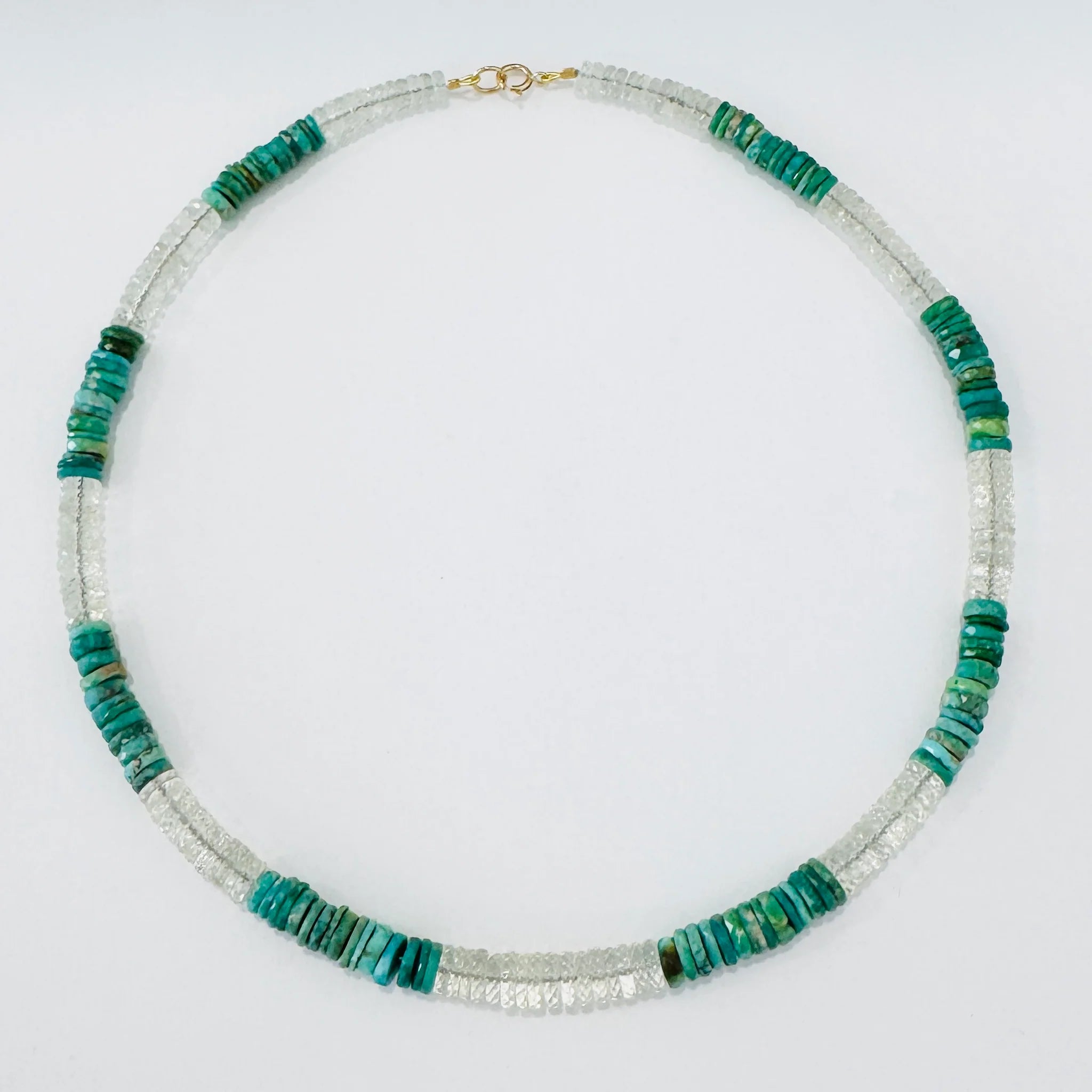 Theodosia Color Blocked Turquoise & Green Amethyst Heishi Necklace