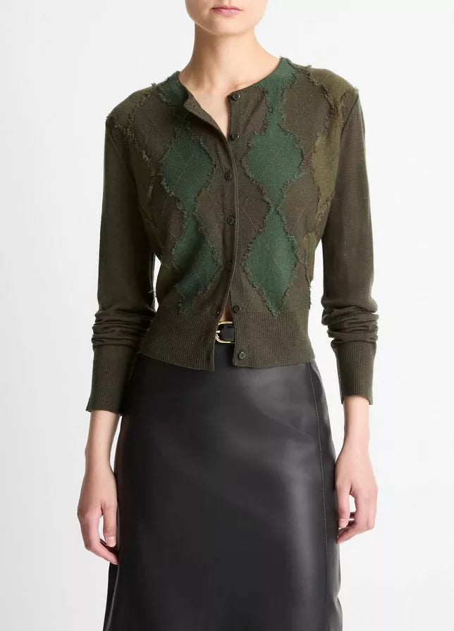 Vince Hand Cut Argyle Cardigan