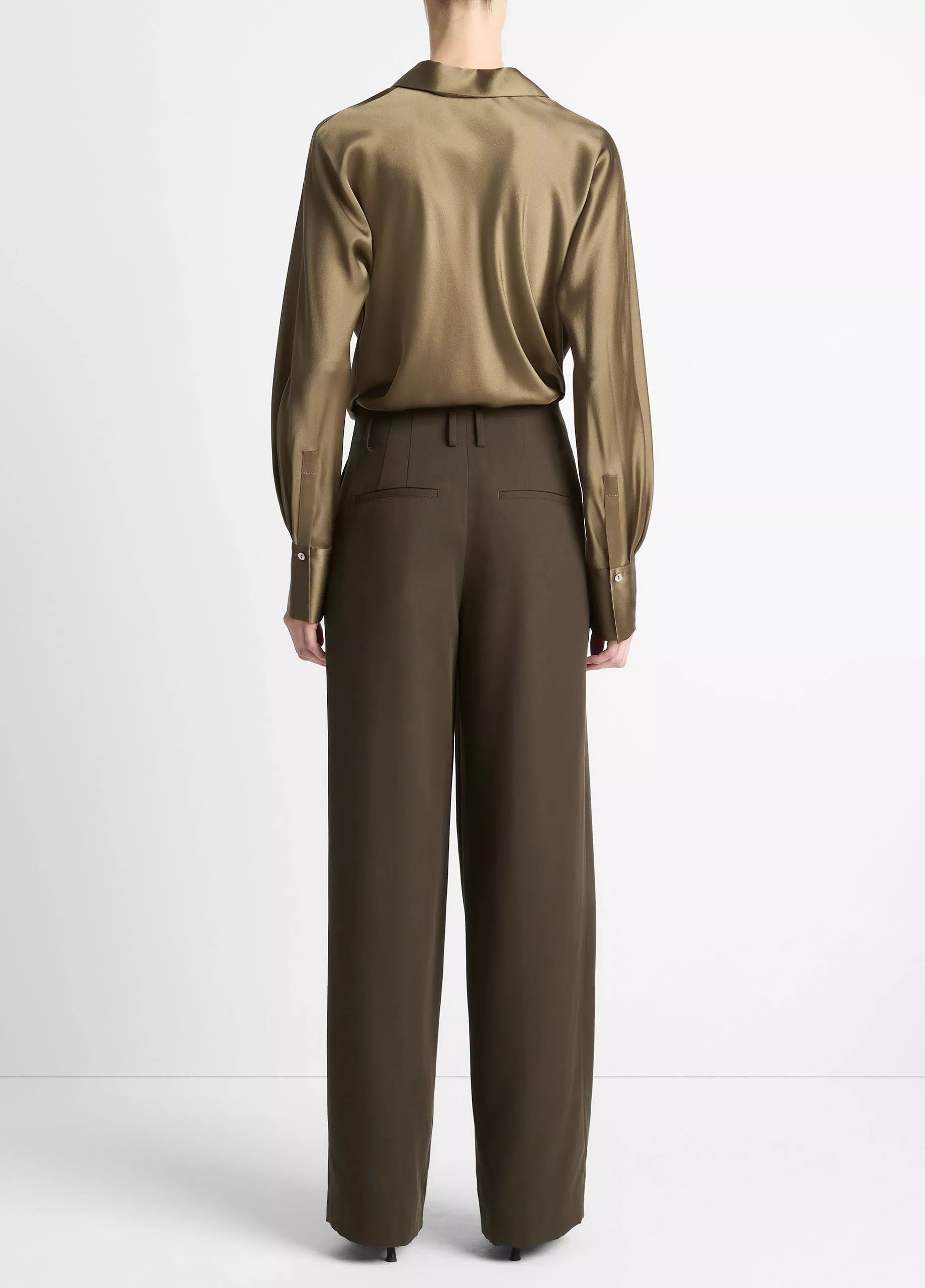 Vince High Waist Pleated Trouser - Verde