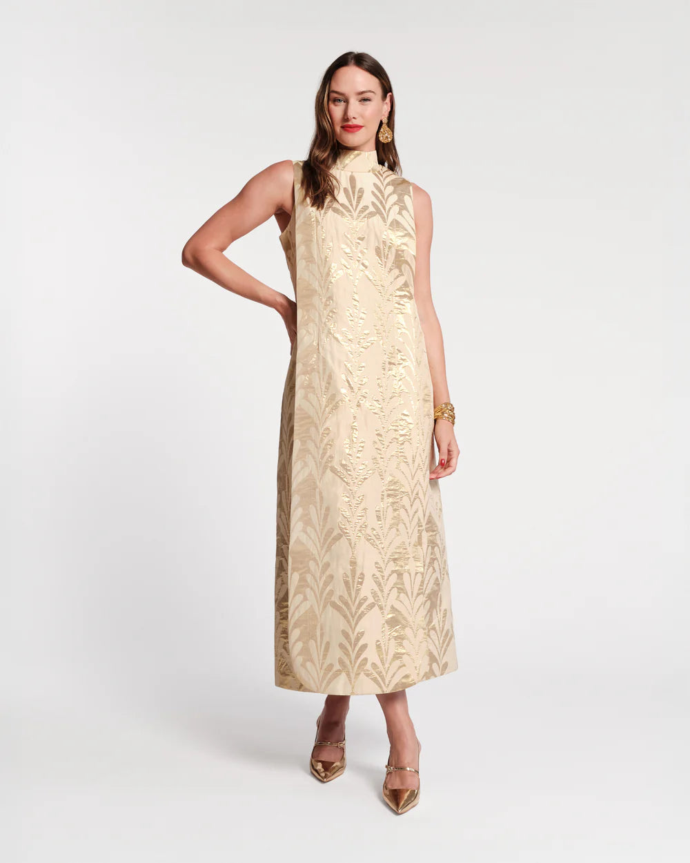 Frances Valentine Carlyle Maxi Dress - Royal Palm Jacquard Gold