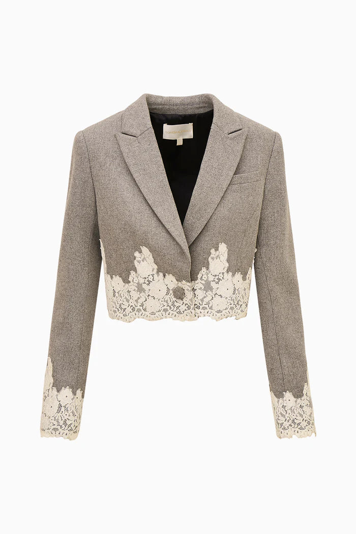 LoveShackFancy Icarus Cropped Lace-Trimmed Blazer