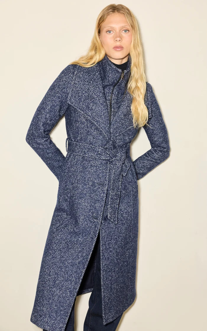 SOIA & KYO Ilana-H Herringbone Wool Belted Coat with Bib