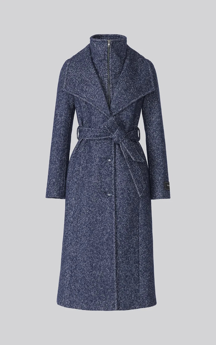SOIA & KYO Ilana-H Herringbone Wool Belted Coat with Bib