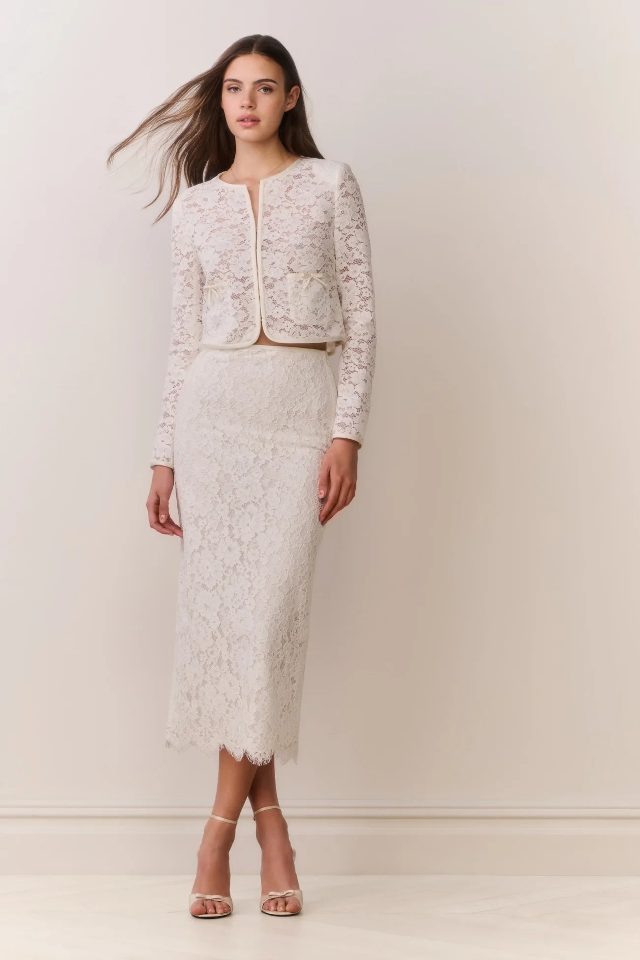 LoveShackFancy Ilse Lace Midi Pencil Skirt