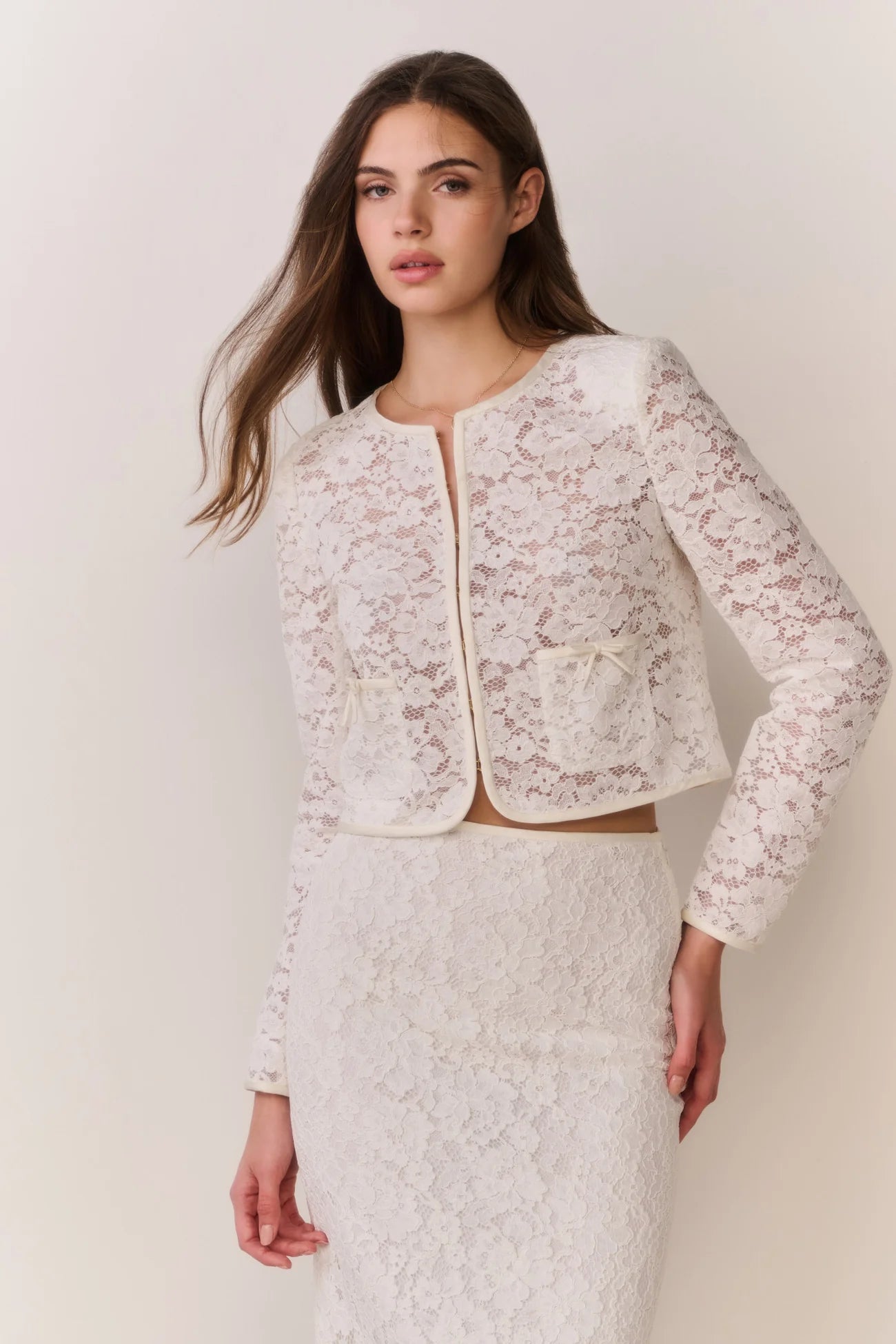LoveShackFancy Junetta Cropped Lace Jacket