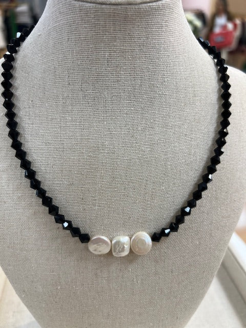 Cara Brown Designs Layering Necklace - Black w/ Pearls