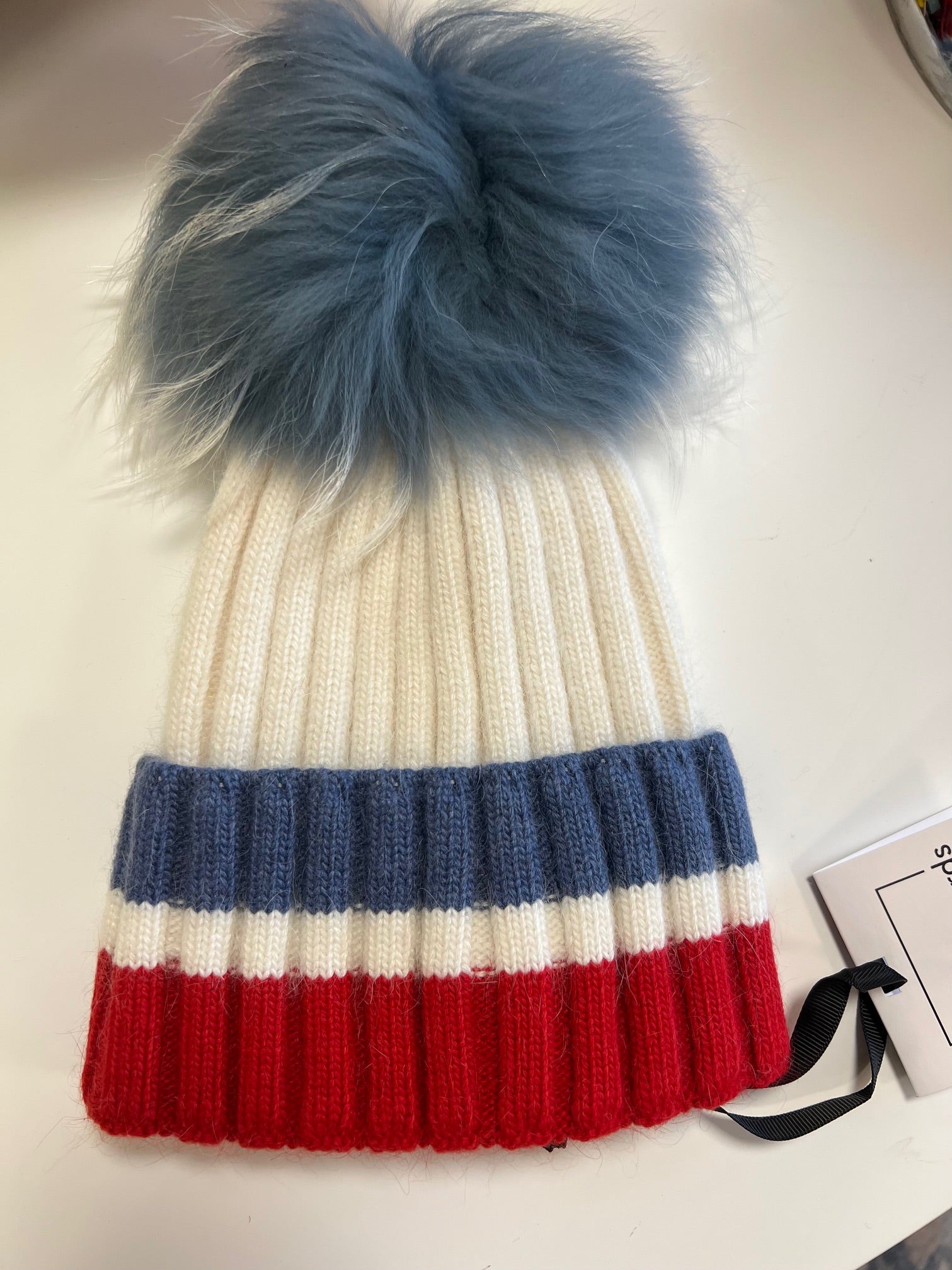 Linda Richards Tri Color Rib Pom Pom Hat