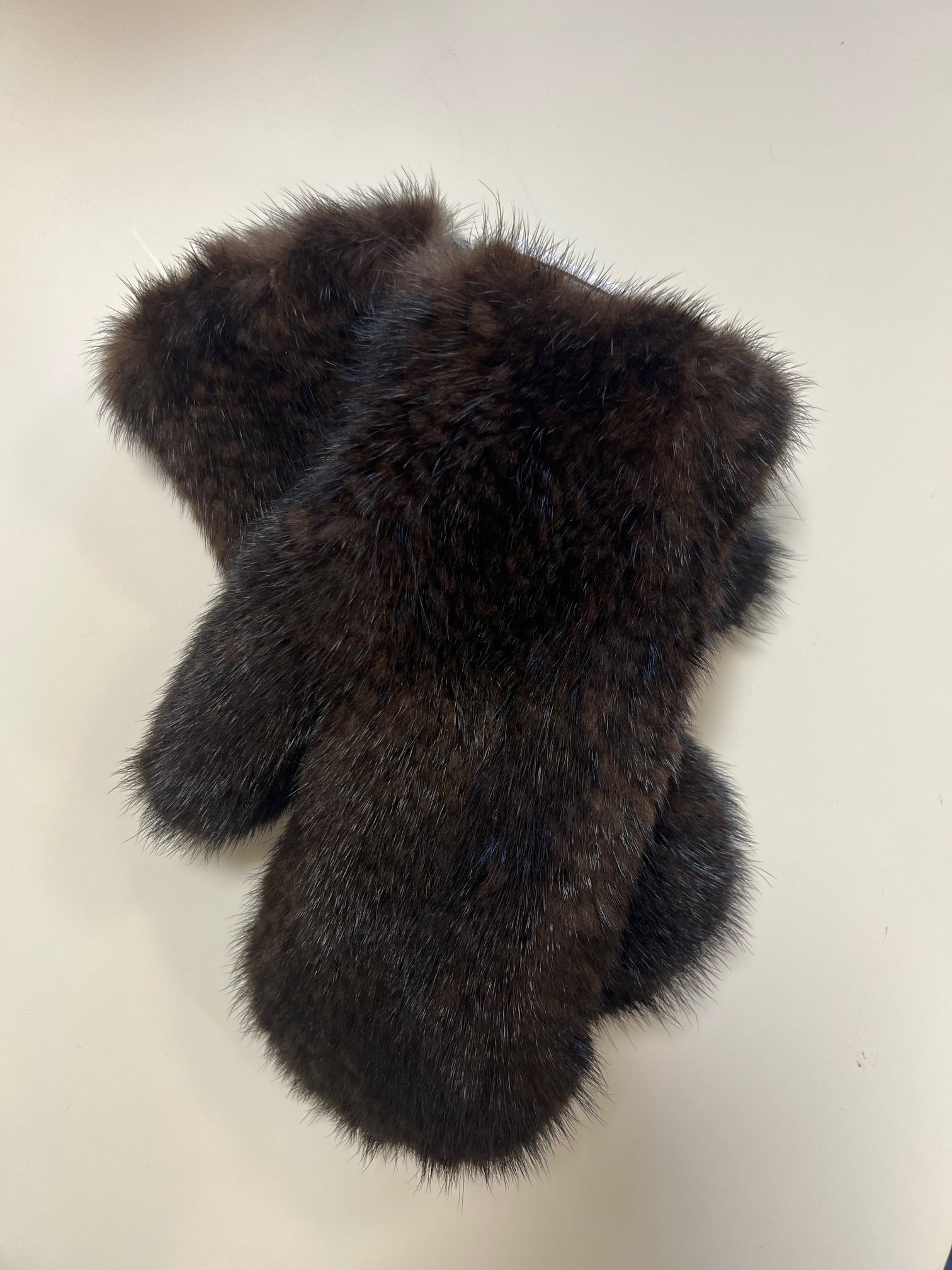 Linda Richards Knit Mink Mittens - Brown