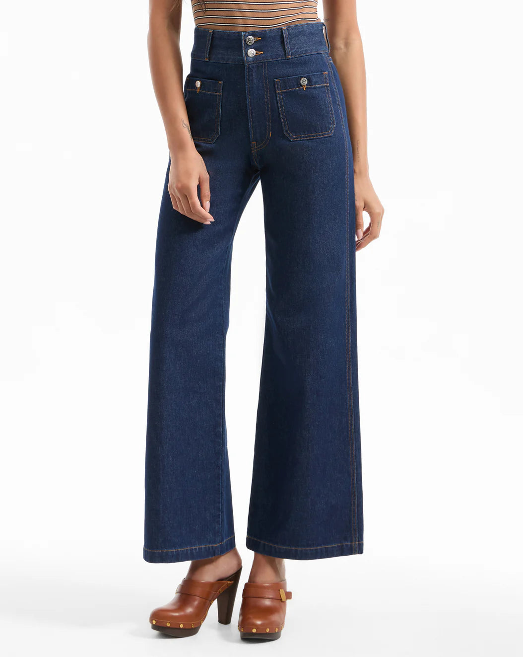 Veronica Beard Taylor Patch-Pocket Wide-Leg Jean