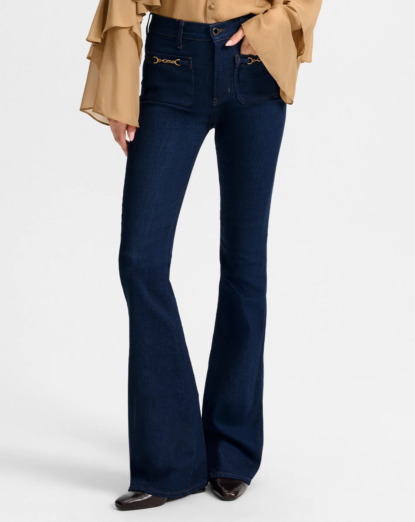 Veronica Beard Beverly Chain-Pocket Skinny-Flare Jean