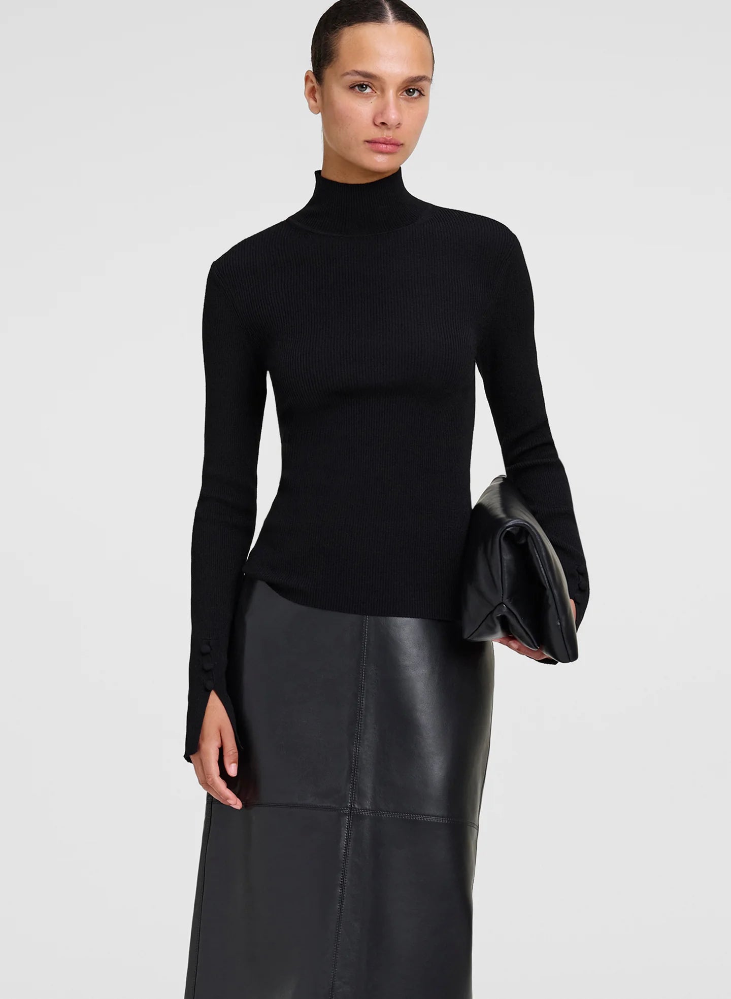 A.L.C. Jett Knit Merino Turtleneck Top - Black