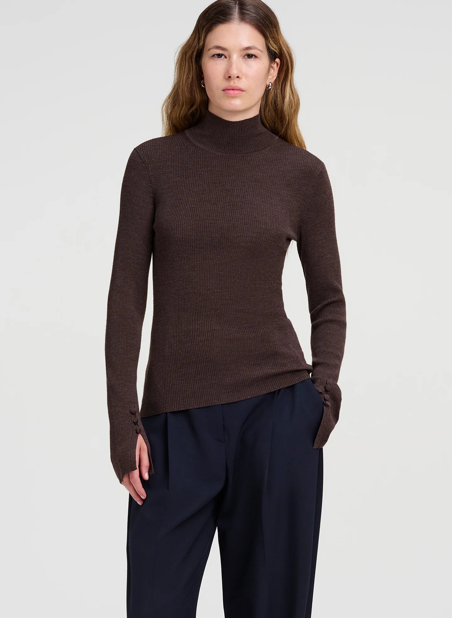 A.L.C. Jett Knit Merino Turtleneck Top - Coffee