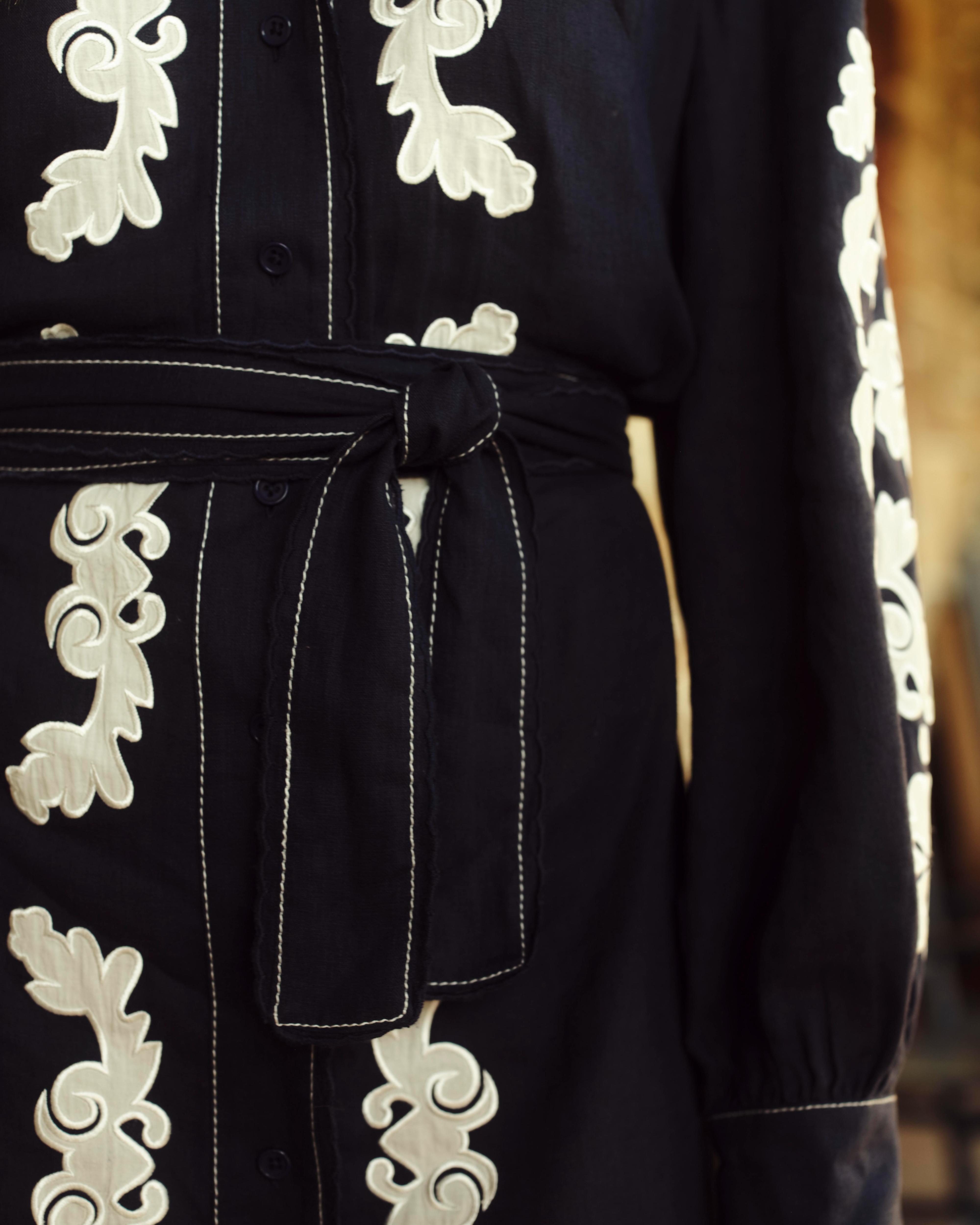 PF26 Ophelia Dress-Navy Prairie Floral Applique