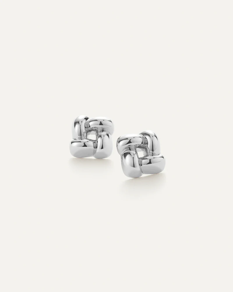 Jenny Bird Medium Woven Square Earrings - Silver