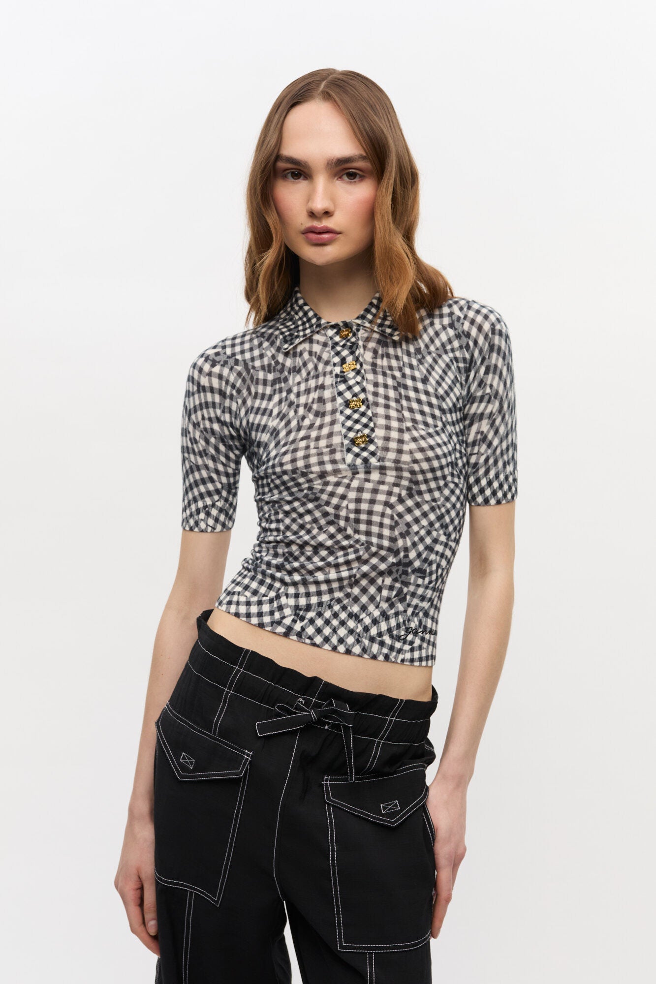 Ganni Sheer Cotton Printed Polo