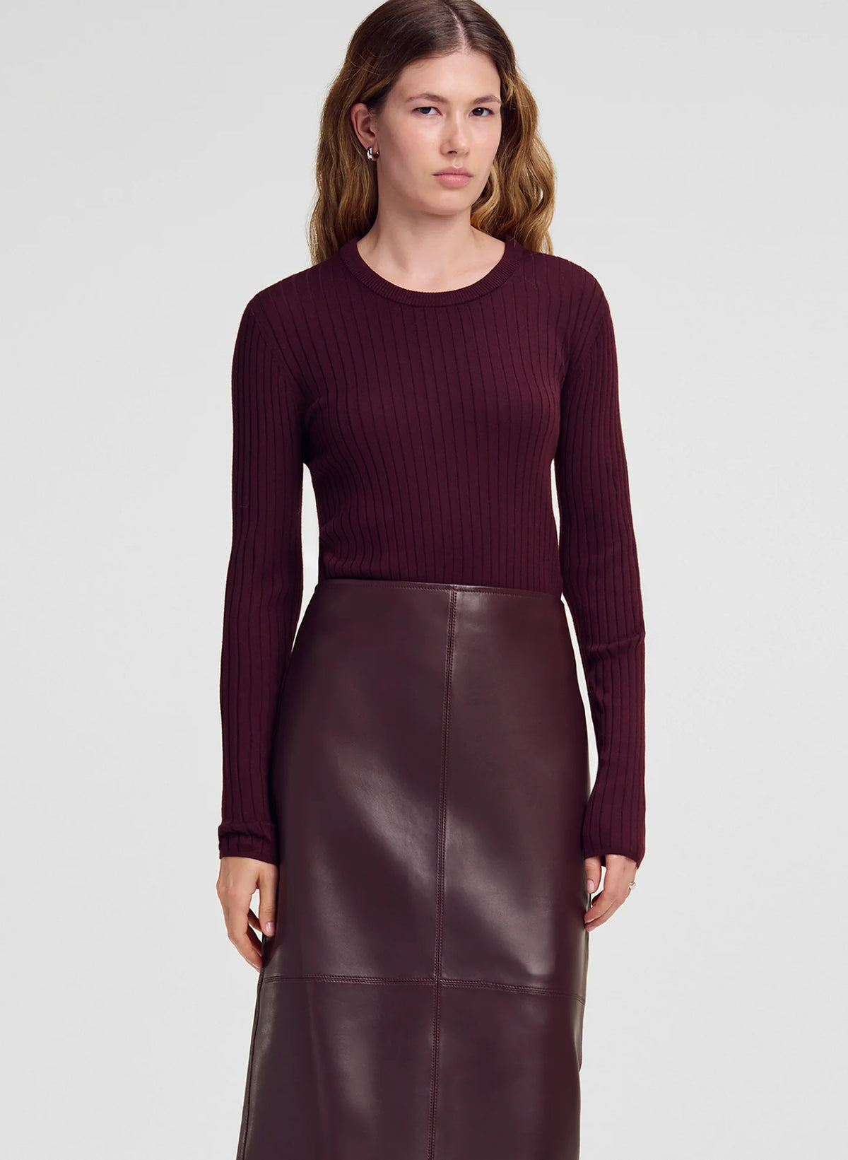 A.L.C. Kyle Ribbed Merino Top - Dark Mulberry