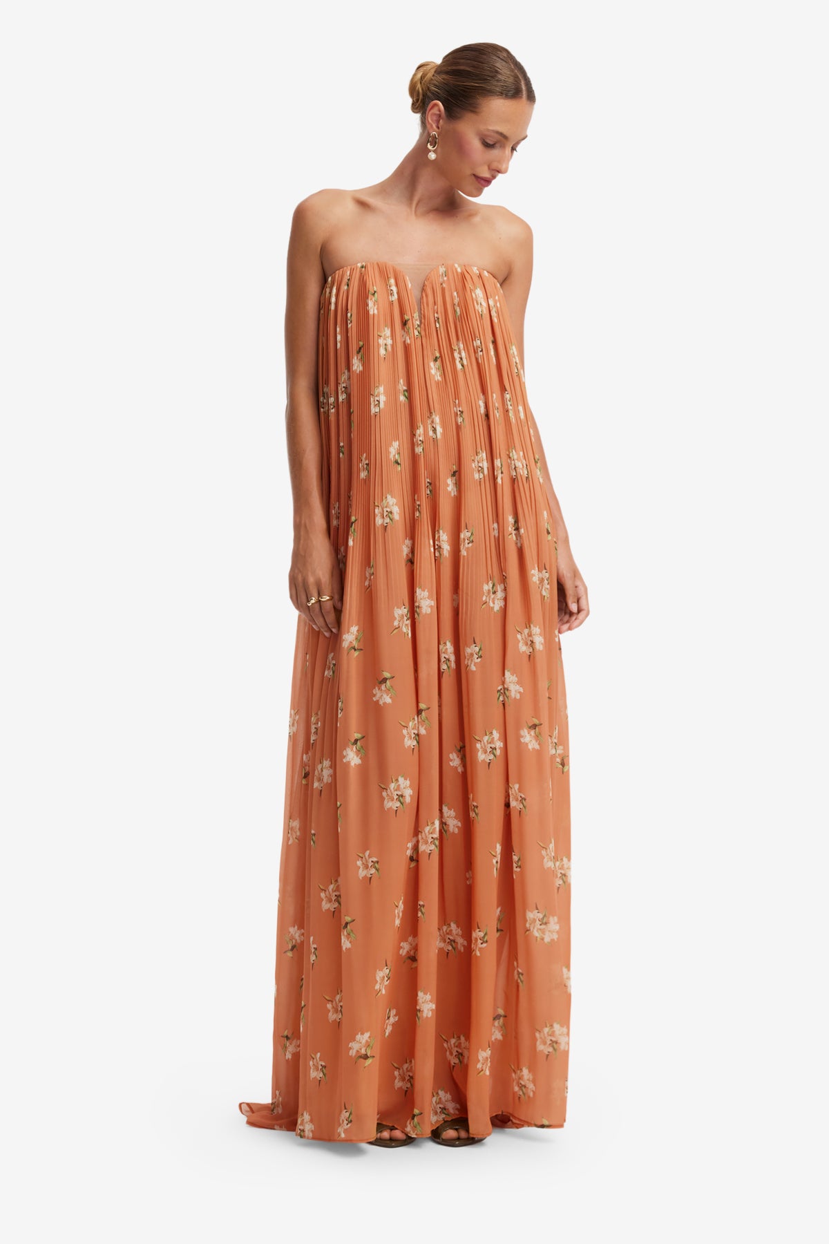 Dahlia Gown - Lily Print in Ochre