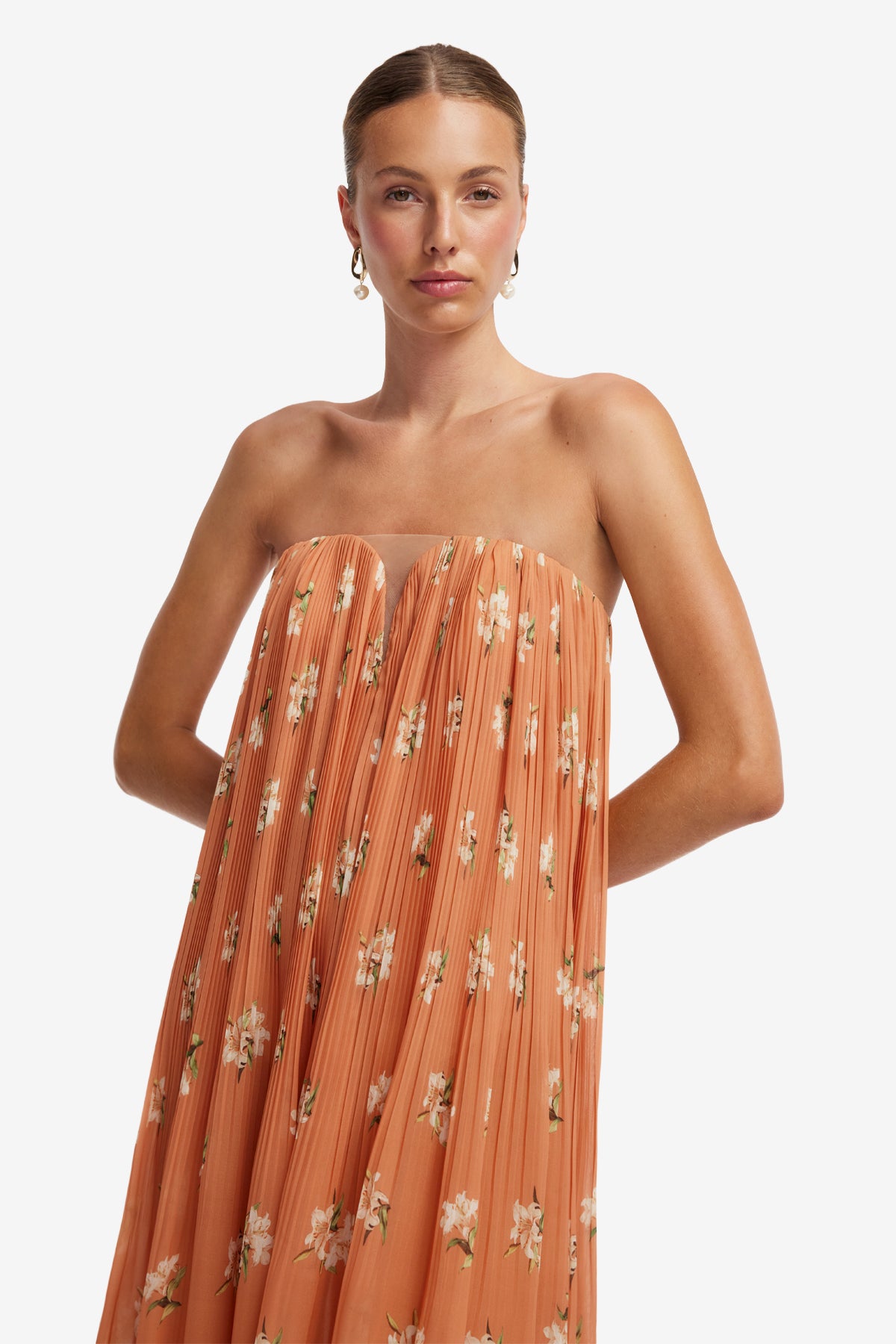 Dahlia Gown - Lily Print in Ochre
