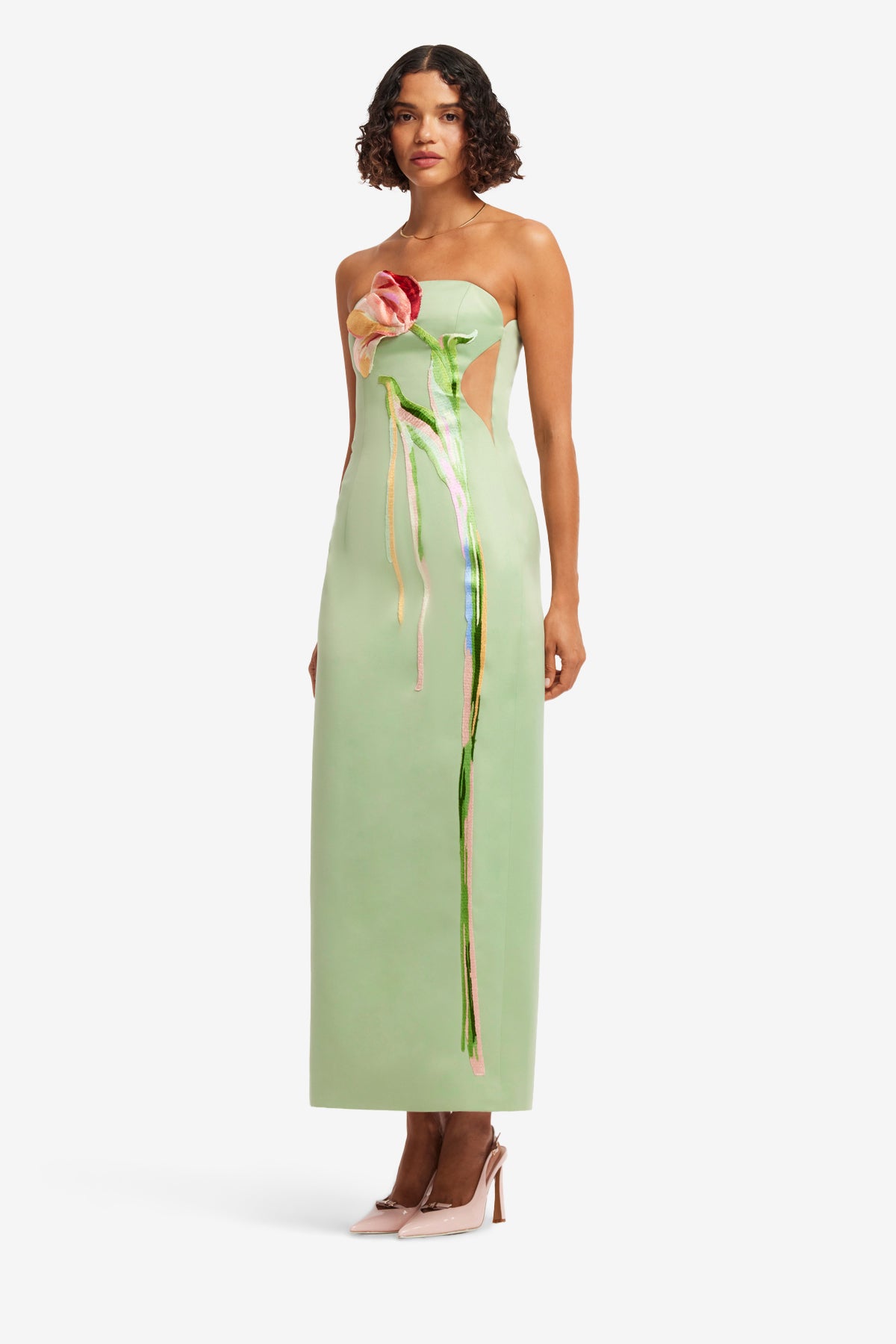 Marilyn Bustier Maxi Dress - Tulip Print in Green