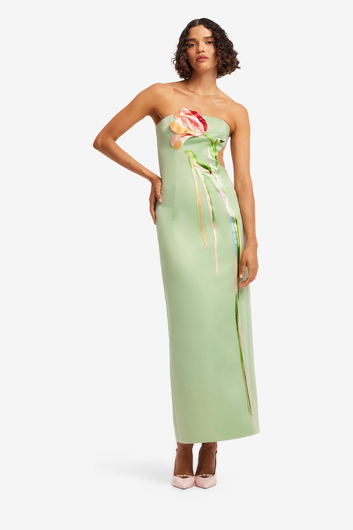 Marilyn Bustier Maxi Dress - Tulip Print in Green