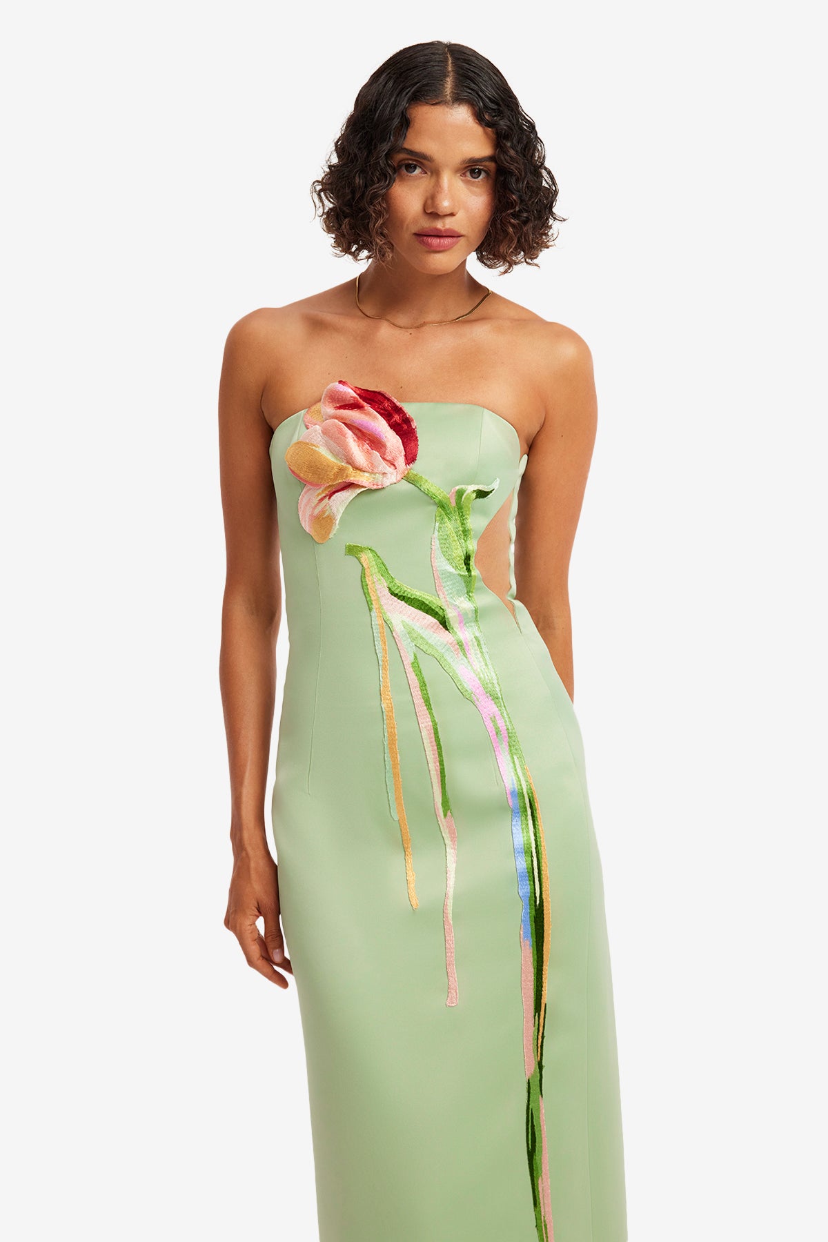 Marilyn Bustier Maxi Dress - Tulip Print in Green