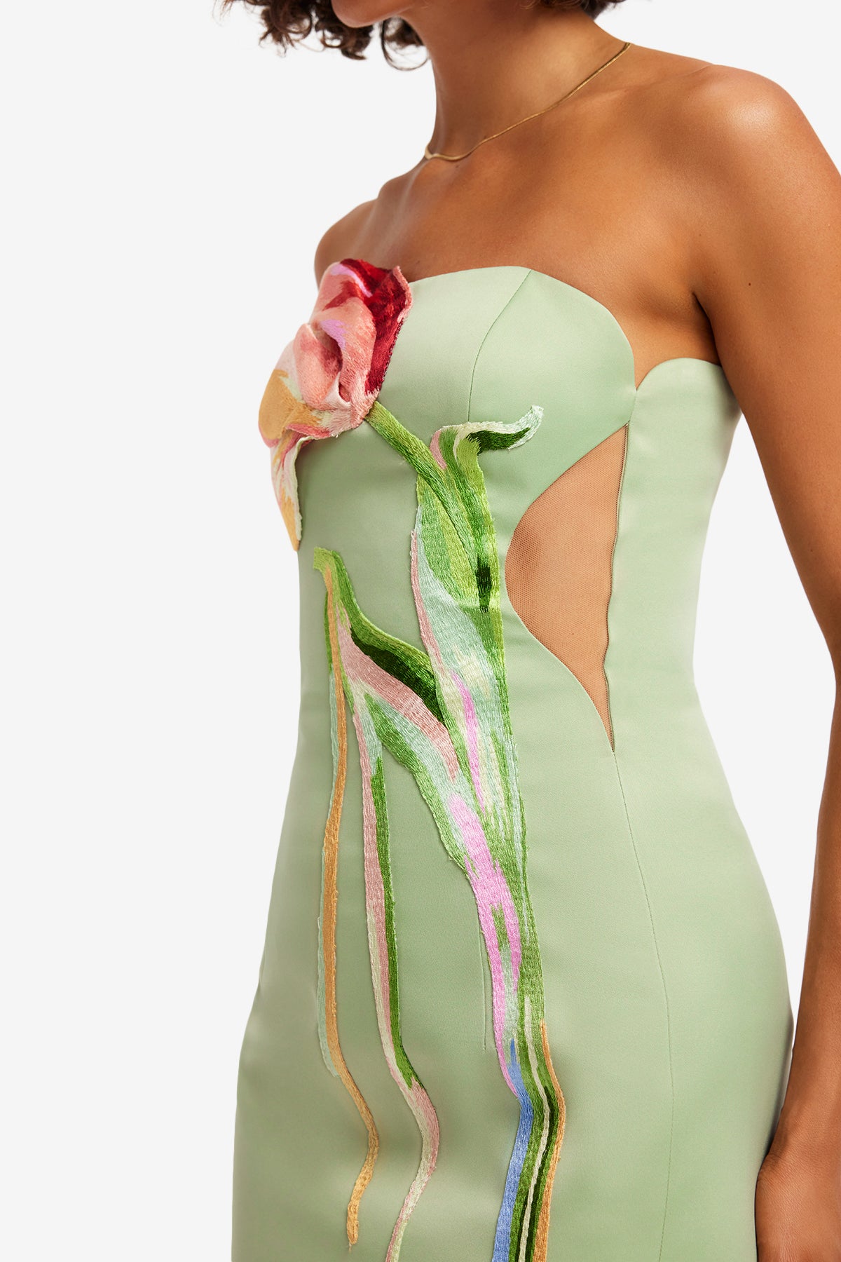 Marilyn Bustier Maxi Dress - Tulip Print in Green