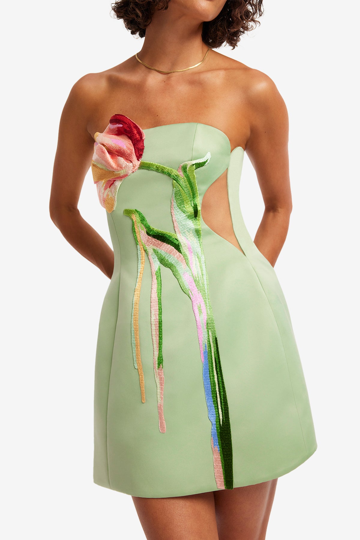 Roselle Bustier Mini Dress - Tulip Print in Green