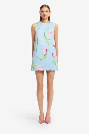 Yvonne Mini Dress - Tulip Print in Blue