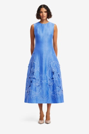 Cleo Applique Sleeveless Midi Dress - Azure