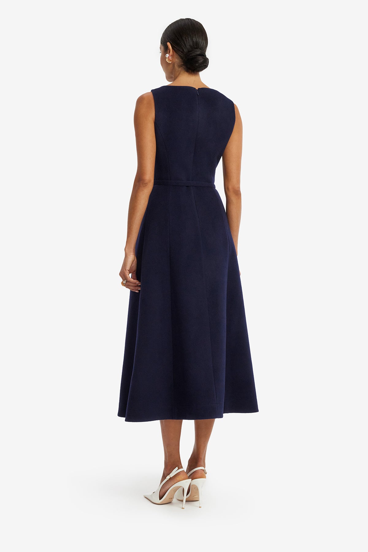 Cleo Applique Wool Sleeveless Midi Dress - Midnight