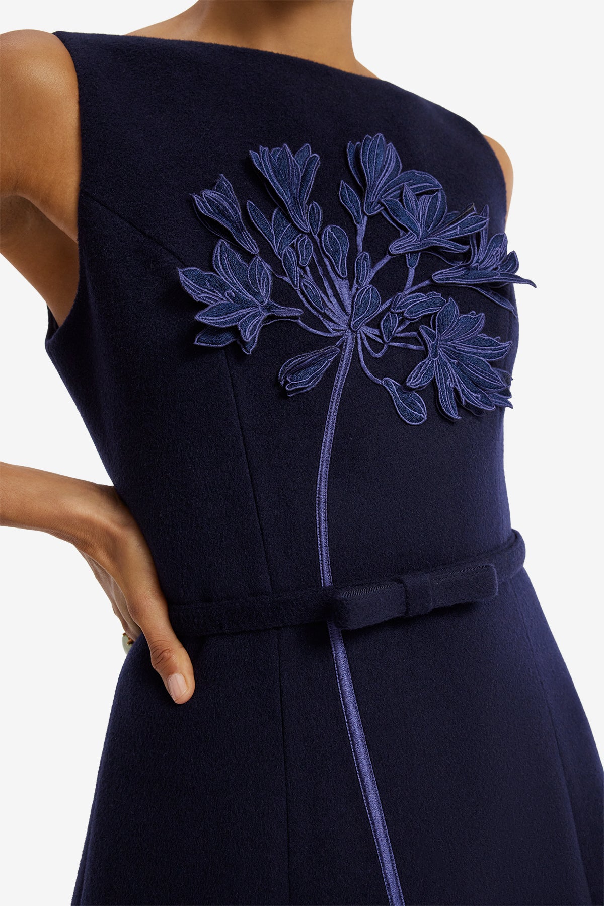 Cleo Applique Wool Sleeveless Midi Dress - Midnight