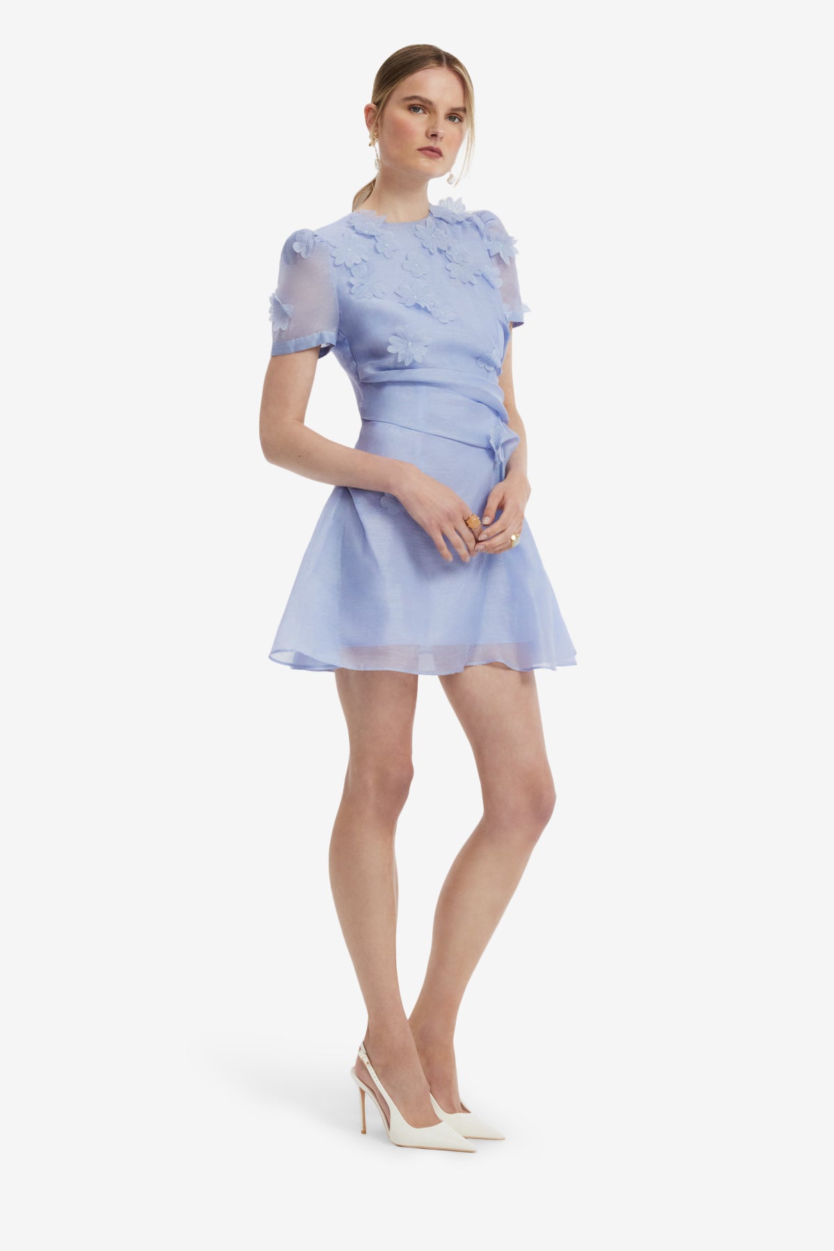 Elyse Petal Short Sleeve Mini Dress - Periwinkle
