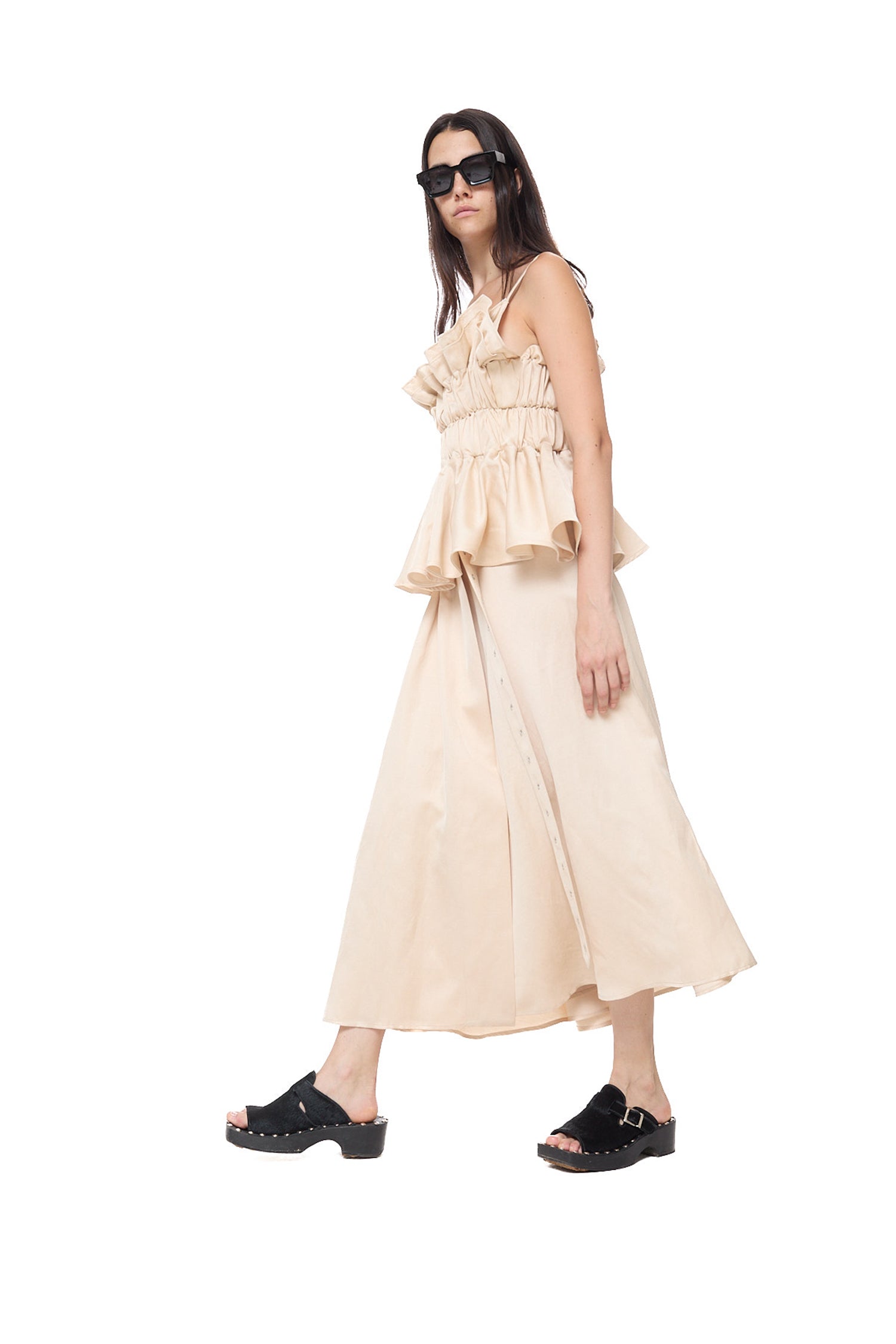 SATIN LINEN GATHERED WRAP MIDI SKIRT