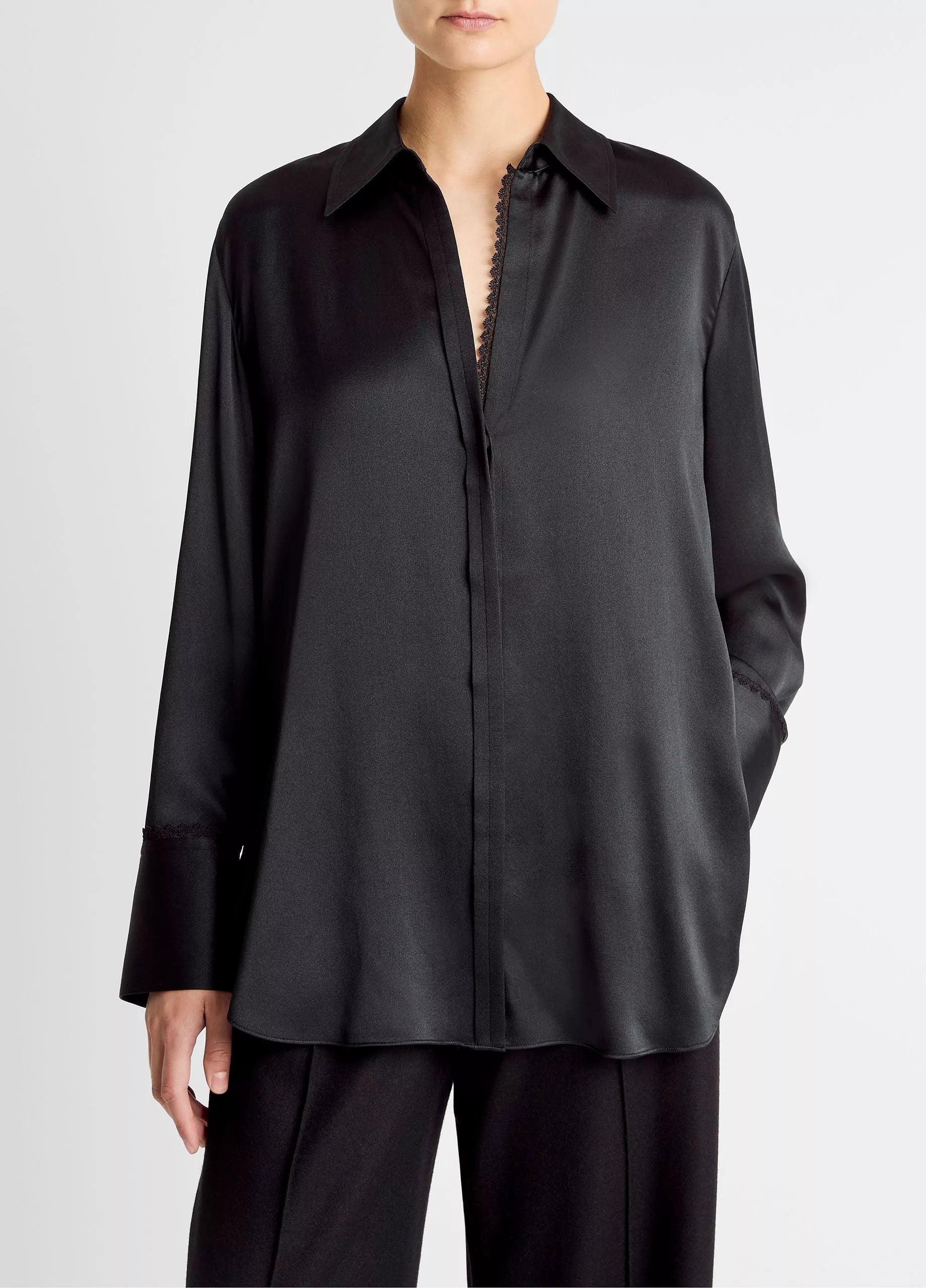 Vince Lace-Trim Silk Relaxed Shirt