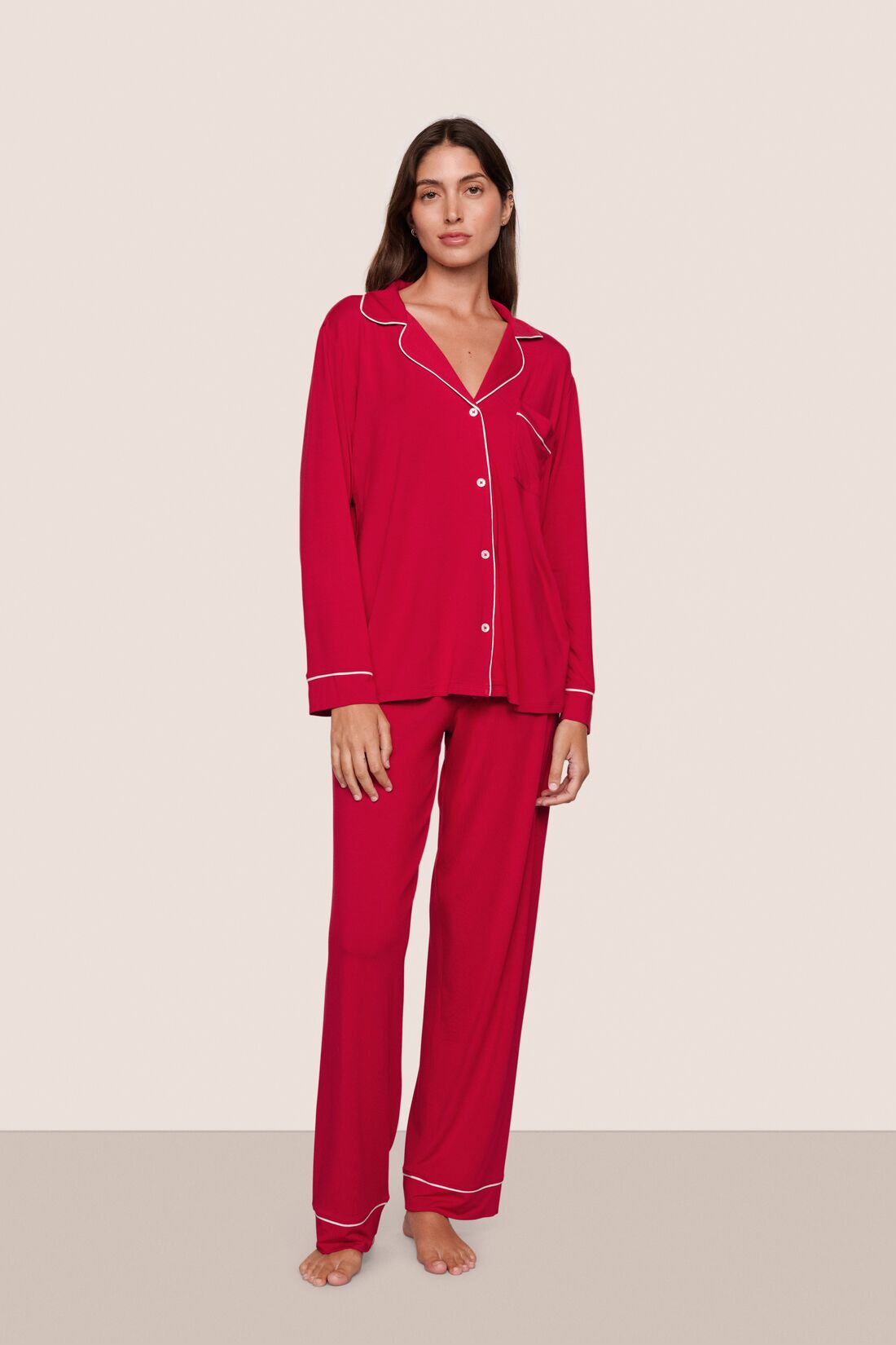 Eberjey Gisele - The Long PJ Set - Holly Red/Ivory